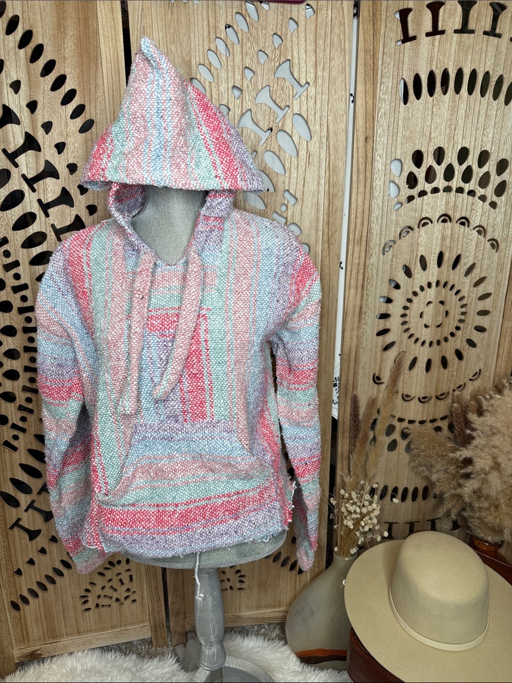 EARTHBOUND Pastel Striped Hooded Baja Sweater